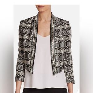 Haute Hippie Women's Black and White Ikat beaded trim Jacket sz S